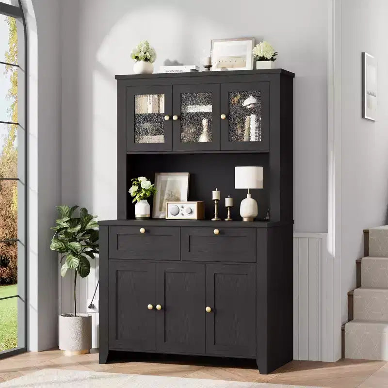 66 Tall Pantry Cabinet with LED Lights, Charging Station, Storage Drawers and Adjustable Shelves for Dining Room, Living Room