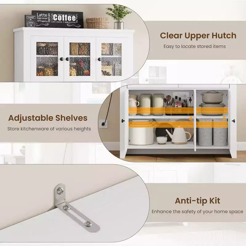 66 Tall Pantry Cabinet with LED Lights, Charging Station, Storage Drawers and Adjustable Shelves for Dining Room, Living Room