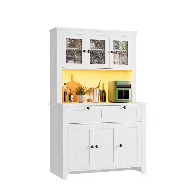66 Tall Pantry Cabinet with LED Lights, Charging Station, Storage Drawers and Adjustable Shelves for Dining Room, Living Room