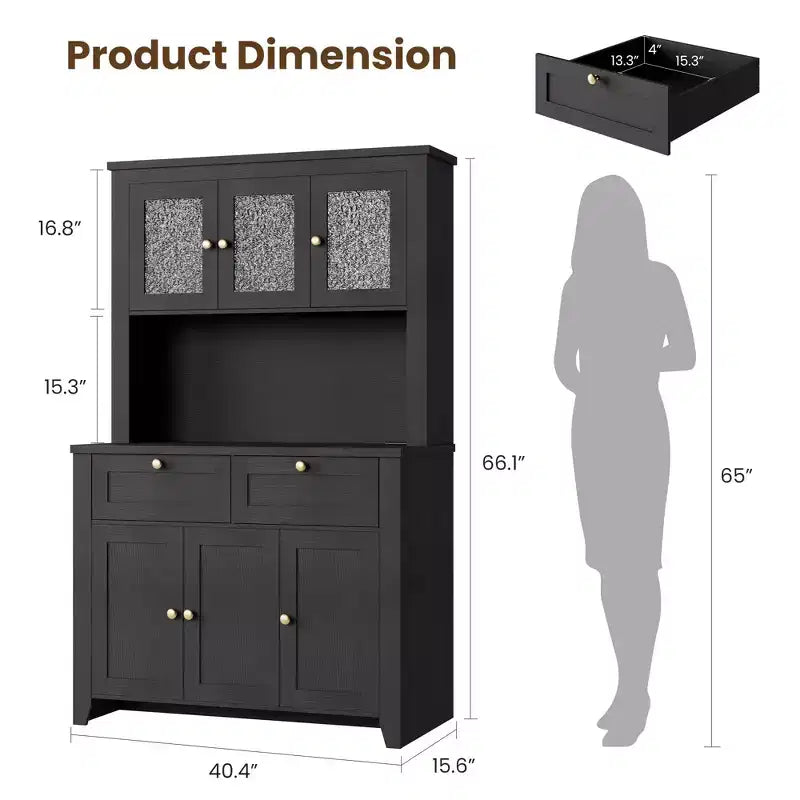 66 Tall Pantry Cabinet with LED Lights, Charging Station, Storage Drawers and Adjustable Shelves for Dining Room, Living Room