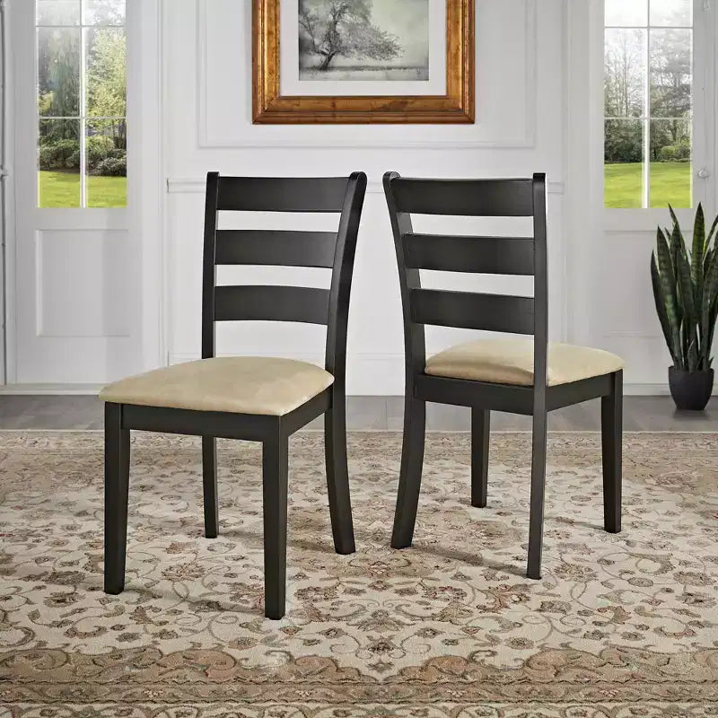 Kensington Black Wood Beige Microfiber Ladder Back Dining Chairs (Set of 2) - Black/Beige - iNSPIREQ