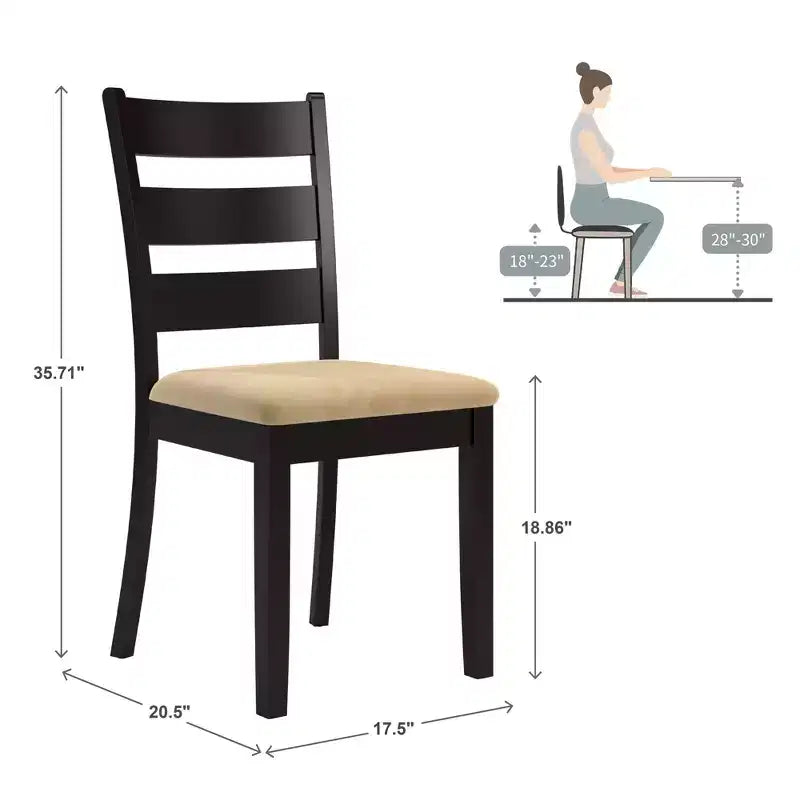 Kensington Black Wood Beige Microfiber Ladder Back Dining Chairs (Set of 2) - Black/Beige - iNSPIREQ