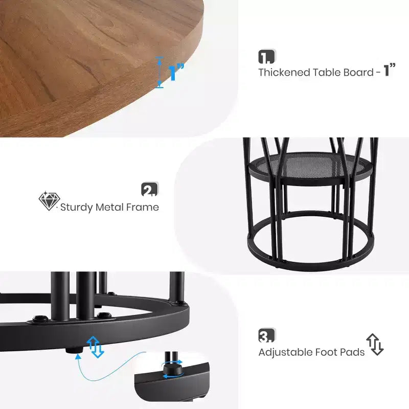 Coolmee 47 Round Dining Table with Storage, Modern Kitchen Table for 4-6, Metal Frame Circle Dinner Table for Small Space, Apartment, Living Room