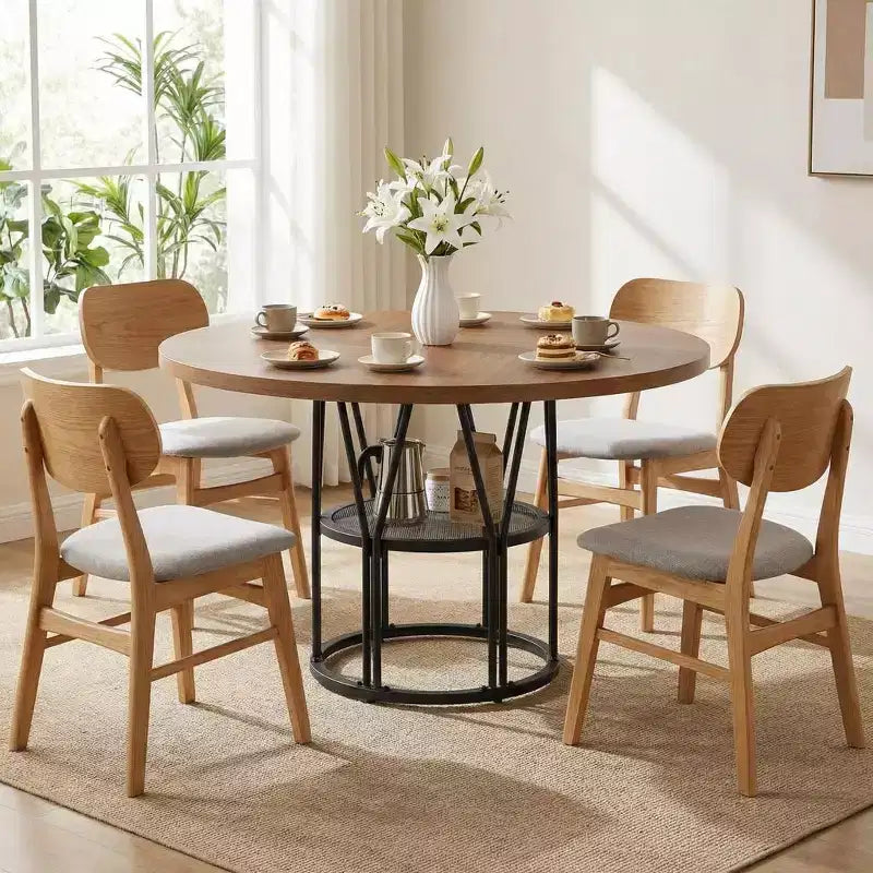 Coolmee 47 Round Dining Table with Storage, Modern Kitchen Table for 4-6, Metal Frame Circle Dinner Table for Small Space, Apartment, Living Room