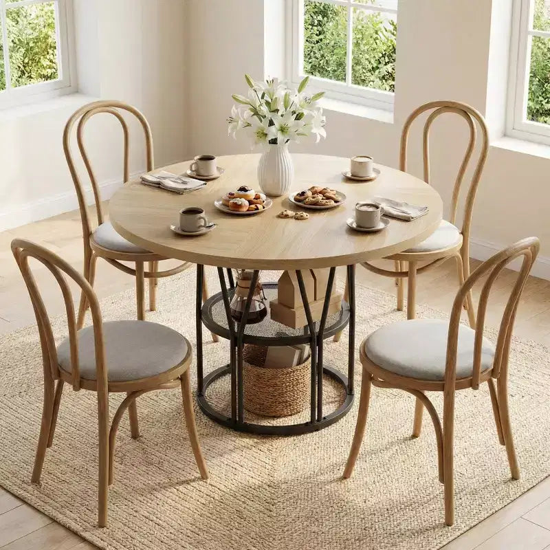 Coolmee 47 Round Dining Table with Storage, Modern Kitchen Table for 4-6, Metal Frame Circle Dinner Table for Small Space, Apartment, Living Room
