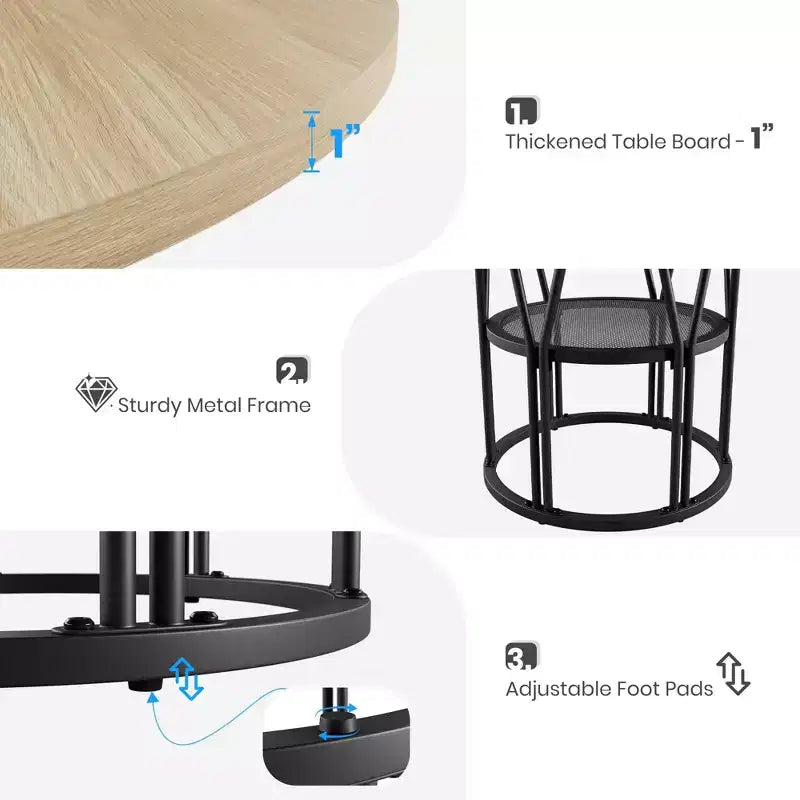 Coolmee 47 Round Dining Table with Storage, Modern Kitchen Table for 4-6, Metal Frame Circle Dinner Table for Small Space, Apartment, Living Room