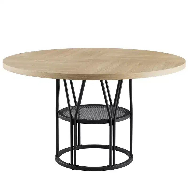 Coolmee 47 Round Dining Table with Storage, Modern Kitchen Table for 4-6, Metal Frame Circle Dinner Table for Small Space, Apartment, Living Room