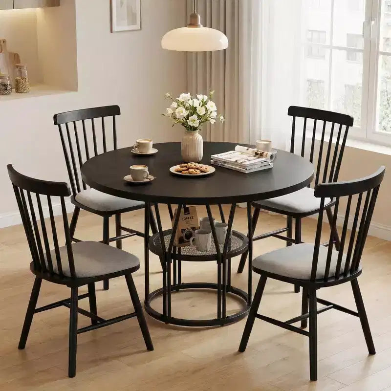 Coolmee 47 Round Dining Table with Storage, Modern Kitchen Table for 4-6, Metal Frame Circle Dinner Table for Small Space, Apartment, Living Room