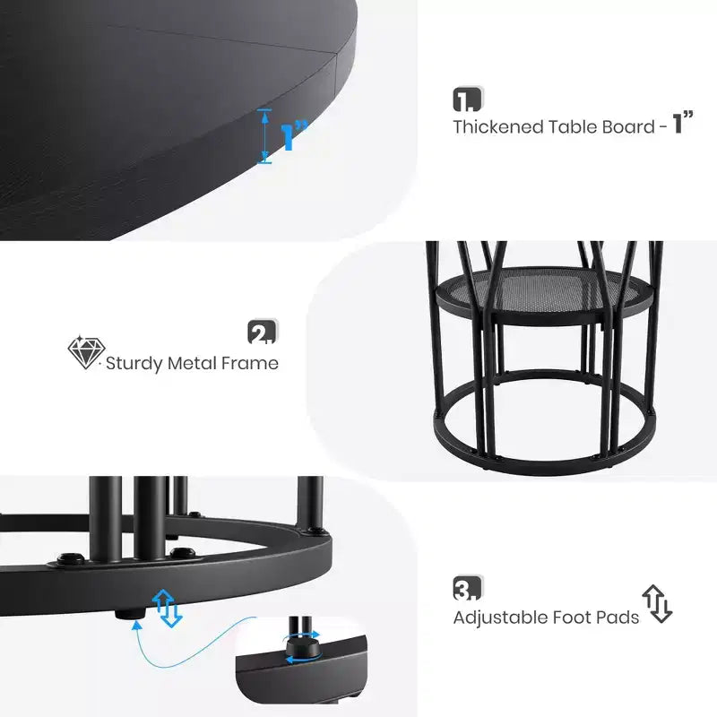 Coolmee 47 Round Dining Table with Storage, Modern Kitchen Table for 4-6, Metal Frame Circle Dinner Table for Small Space, Apartment, Living Room