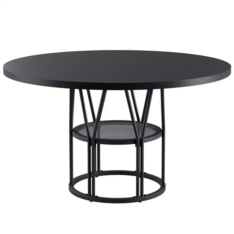 Coolmee 47 Round Dining Table with Storage, Modern Kitchen Table for 4-6, Metal Frame Circle Dinner Table for Small Space, Apartment, Living Room