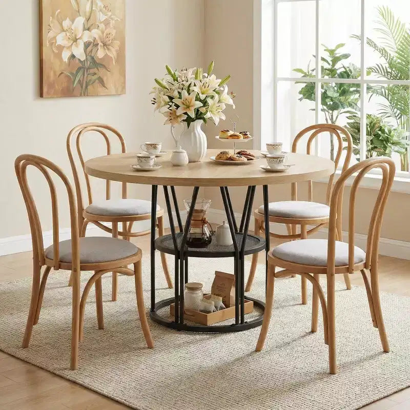 Coolmee 47 Round Dining Table with Storage, Modern Kitchen Table for 4-6, Metal Frame Circle Dinner Table for Small Space, Apartment, Living Room