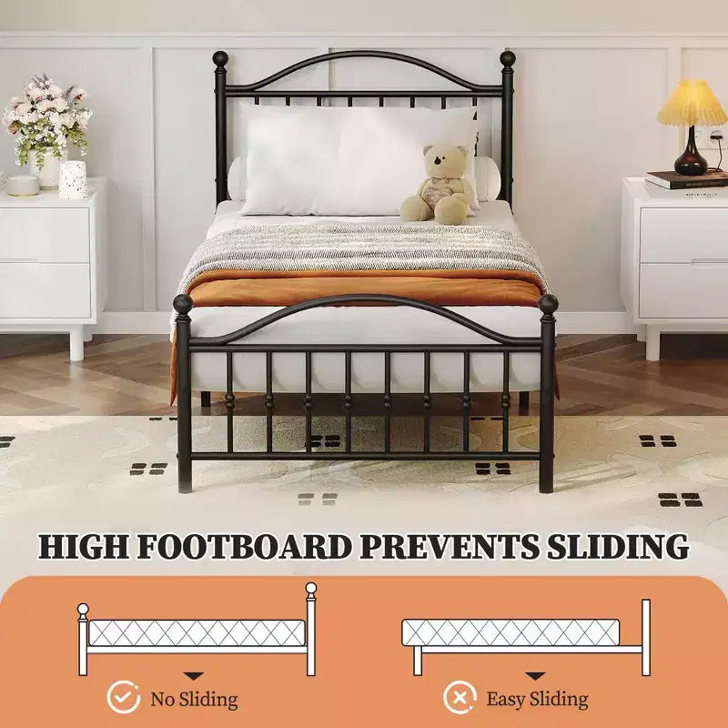 Metal Platform Bed Frame with Wrought Iron, Art Headboard and Footboard, Mattress Foundation, Under Bed Storage, No Box Spring Required