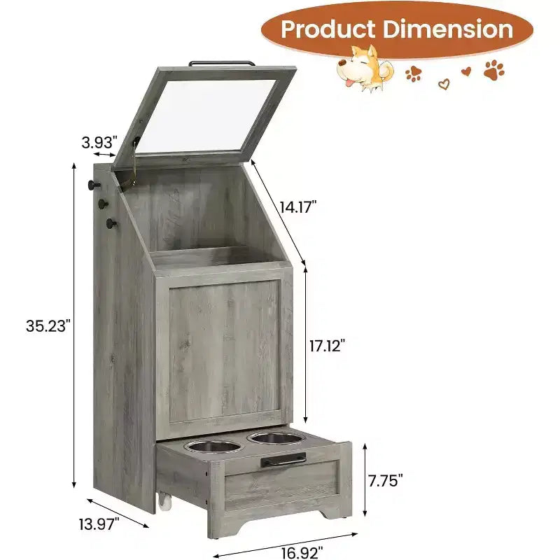 Elevated Dog Feeding Station with Storage Cabinet - Includes 2 Raised Bowls,3 Hooks, and Hidden Food Container Organizer for Pet Food and Accessories