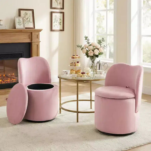 1PC 360 Swivel Velvet Vanity Stool with Storage & Back, Modern Upholstered Barrel Chair for Makeup Bedroom Dressing Living Room