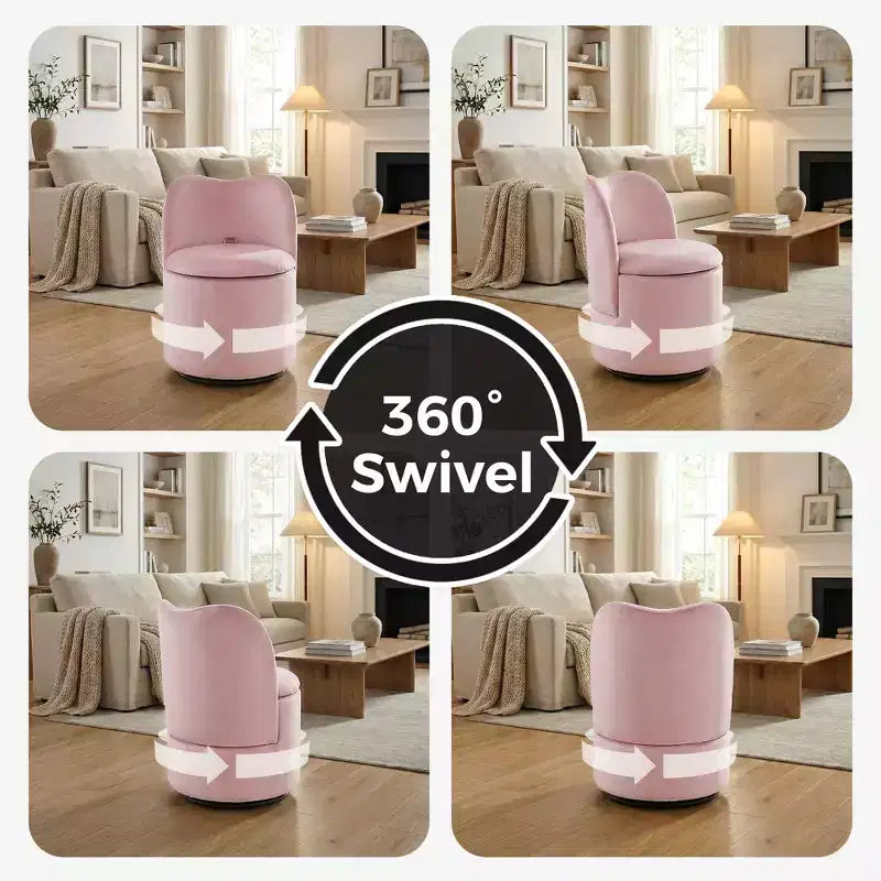 1PC 360 Swivel Velvet Vanity Stool with Storage & Back, Modern Upholstered Barrel Chair for Makeup Bedroom Dressing Living Room
