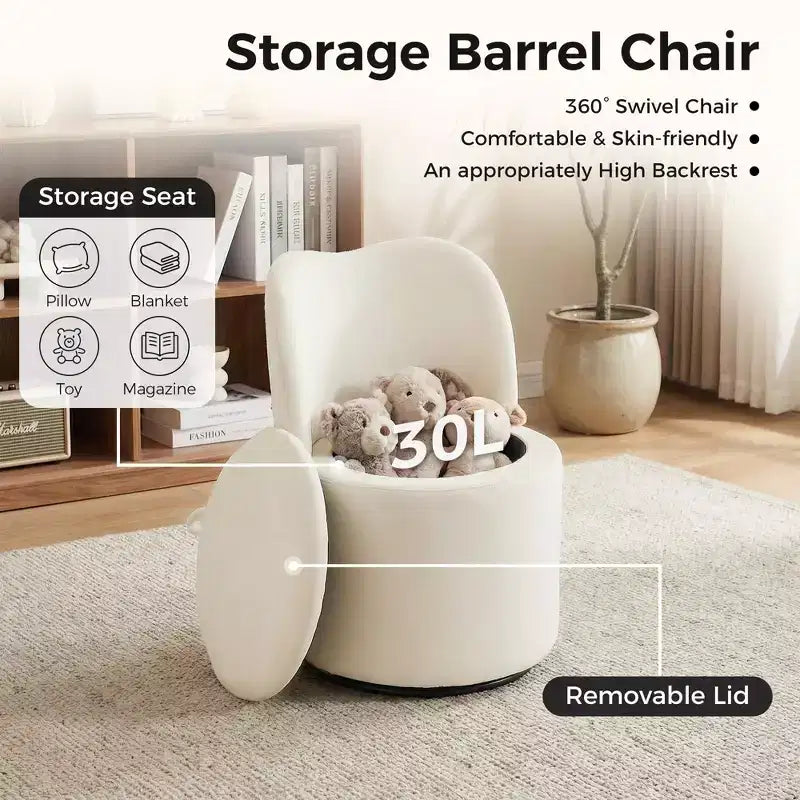 1PC 360 Swivel Velvet Vanity Stool with Storage & Back, Modern Upholstered Barrel Chair for Makeup Bedroom Dressing Living Room