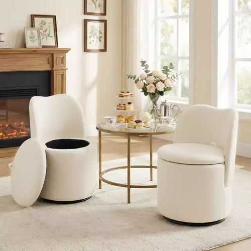 1PC 360 Swivel Velvet Vanity Stool with Storage & Back, Modern Upholstered Barrel Chair for Makeup Bedroom Dressing Living Room