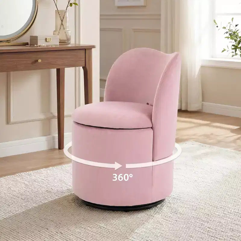 1PC 360 Swivel Velvet Vanity Stool with Storage & Back, Modern Upholstered Barrel Chair for Makeup Bedroom Dressing Living Room