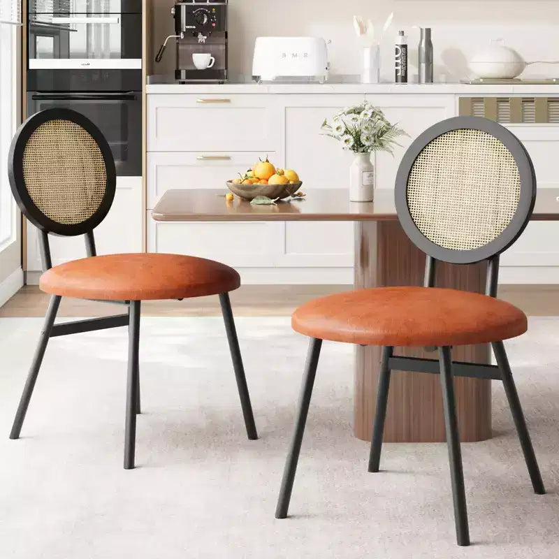 Rattan Kitchen Chairs with Metal Legs, Modern Upholstered Dining Chairs with Thick Cushions for Small Space