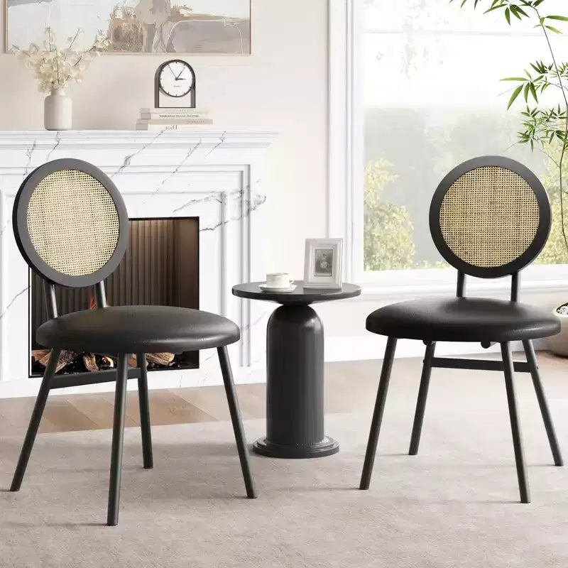 Rattan Kitchen Chairs with Metal Legs, Modern Upholstered Dining Chairs with Thick Cushions for Small Space