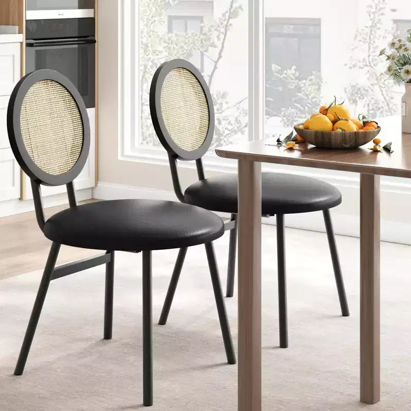 Rattan Kitchen Chairs with Metal Legs, Modern Upholstered Dining Chairs with Thick Cushions for Small Space