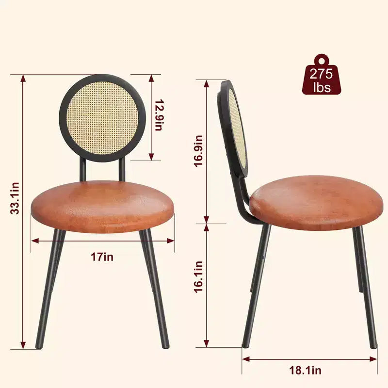 Rattan Kitchen Chairs with Metal Legs, Modern Upholstered Dining Chairs with Thick Cushions for Small Space
