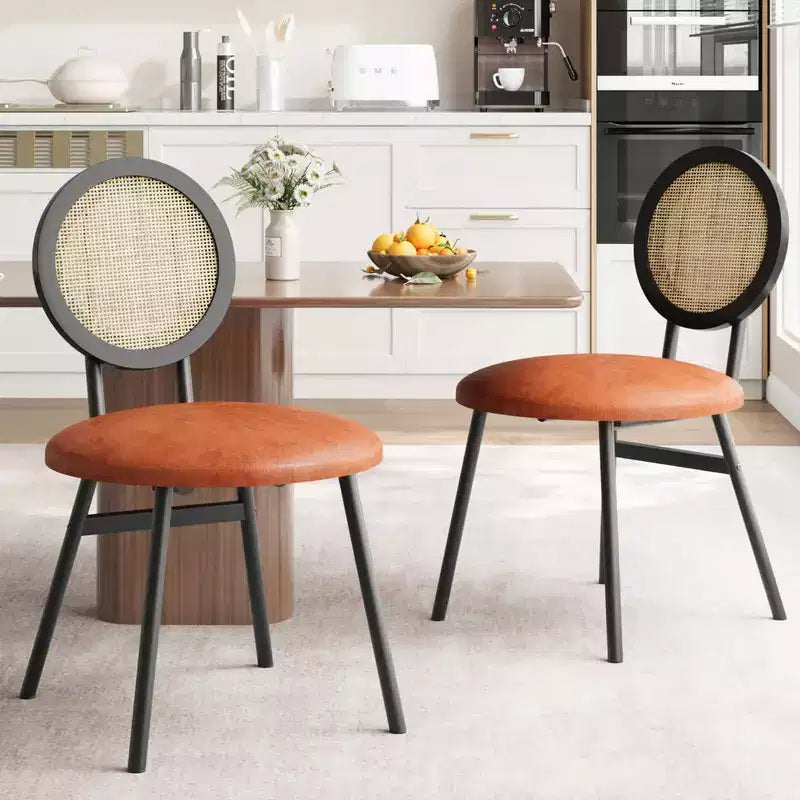 Rattan Kitchen Chairs with Metal Legs, Modern Upholstered Dining Chairs with Thick Cushions for Small Space