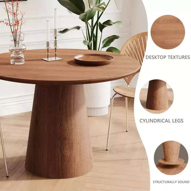 43'' Round Dining Table for 4 - Modern Wood Kitchen Table with Sturdy Pedestal Base, Space-Saving Design for Small Spaces, Apartments, Easy Assembly
