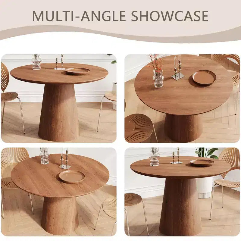43'' Round Dining Table for 4 - Modern Wood Kitchen Table with Sturdy Pedestal Base, Space-Saving Design for Small Spaces, Apartments, Easy Assembly