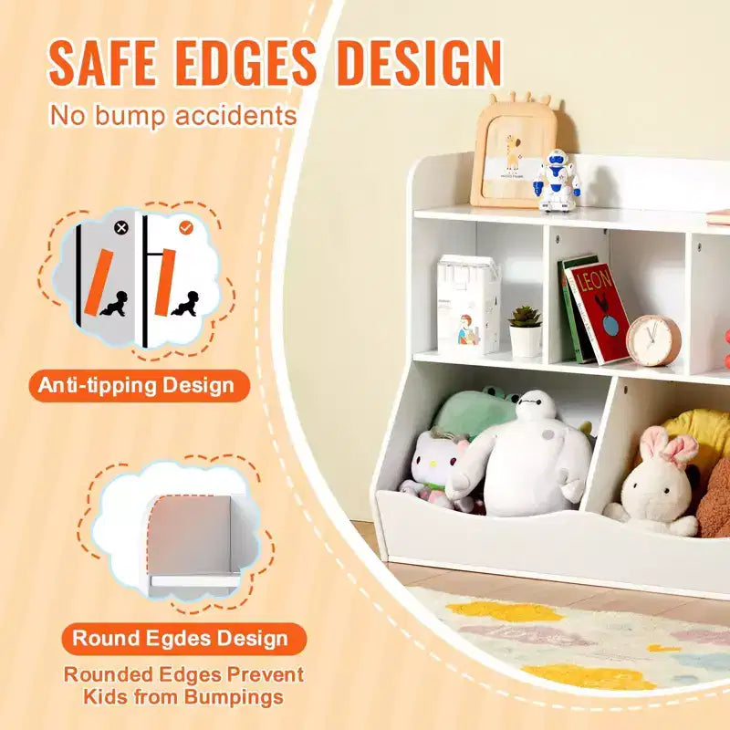 Wood Kid Storage Cubby, Toy Storage Organizer with Bookshelf, 5-Cubby Wood Toy Storage Cabinet, Children Book Toy Shelf for Kids Room