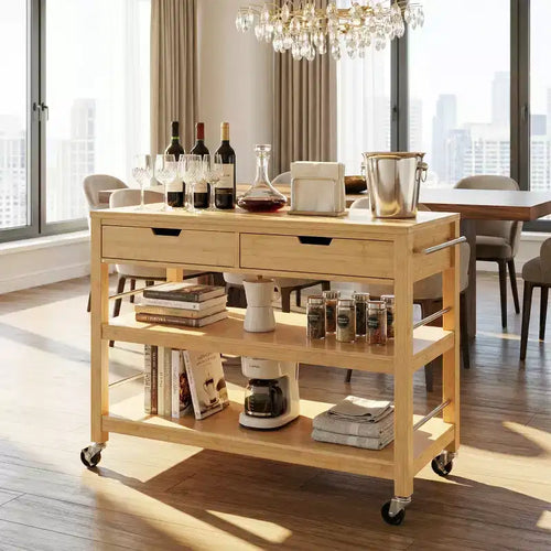 Christopher Knight Home Ottilia Bamboo Rolling Kitchen Cart with 2 Drawers and Open Shelves