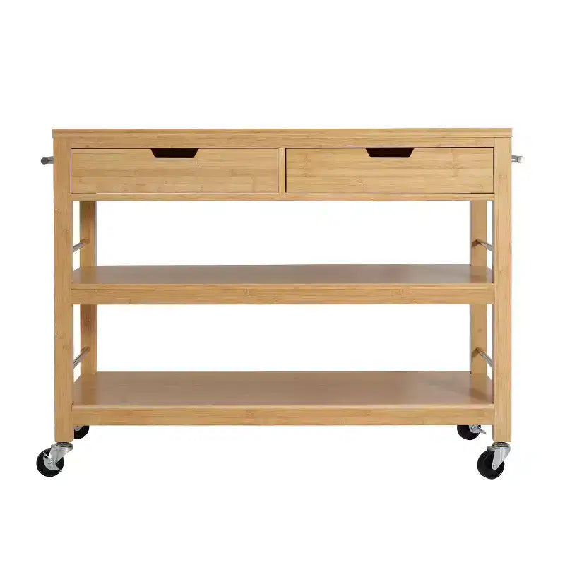 Christopher Knight Home Ottilia Bamboo Rolling Kitchen Cart with 2 Drawers and Open Shelves
