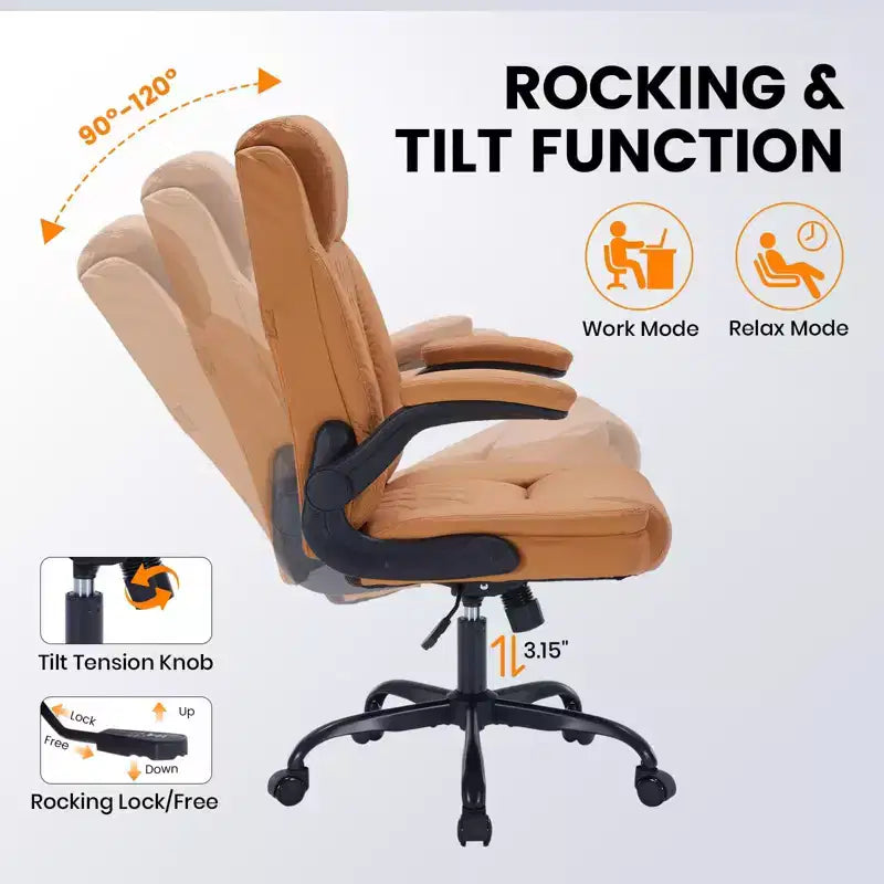 Leather Office Chair 350lbs - Ergonomic Executive Chair with Adjustable Lumbar & Flip-Up Armrests