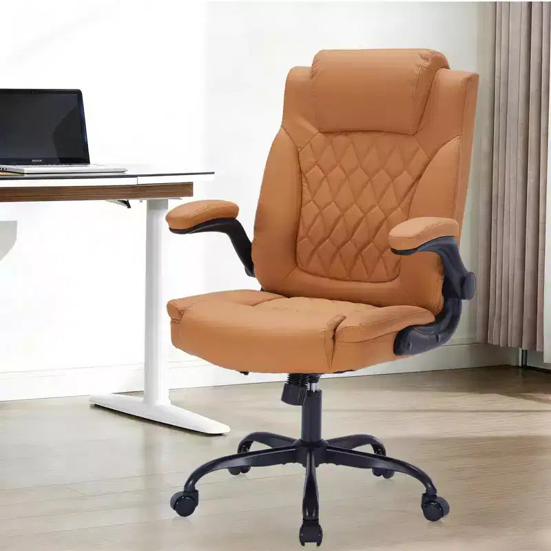 Leather Office Chair 350lbs - Ergonomic Executive Chair with Adjustable Lumbar & Flip-Up Armrests