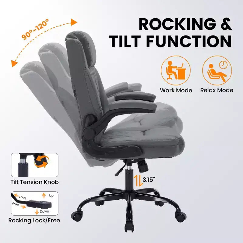 Leather Office Chair 350lbs - Ergonomic Executive Chair with Adjustable Lumbar & Flip-Up Armrests