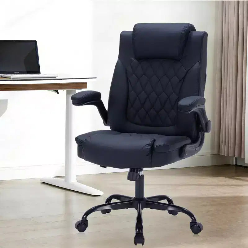Leather Office Chair 350lbs - Ergonomic Executive Chair with Adjustable Lumbar & Flip-Up Armrests