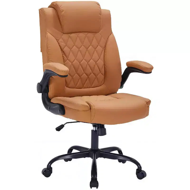 Leather Office Chair 350lbs - Ergonomic Executive Chair with Adjustable Lumbar & Flip-Up Armrests