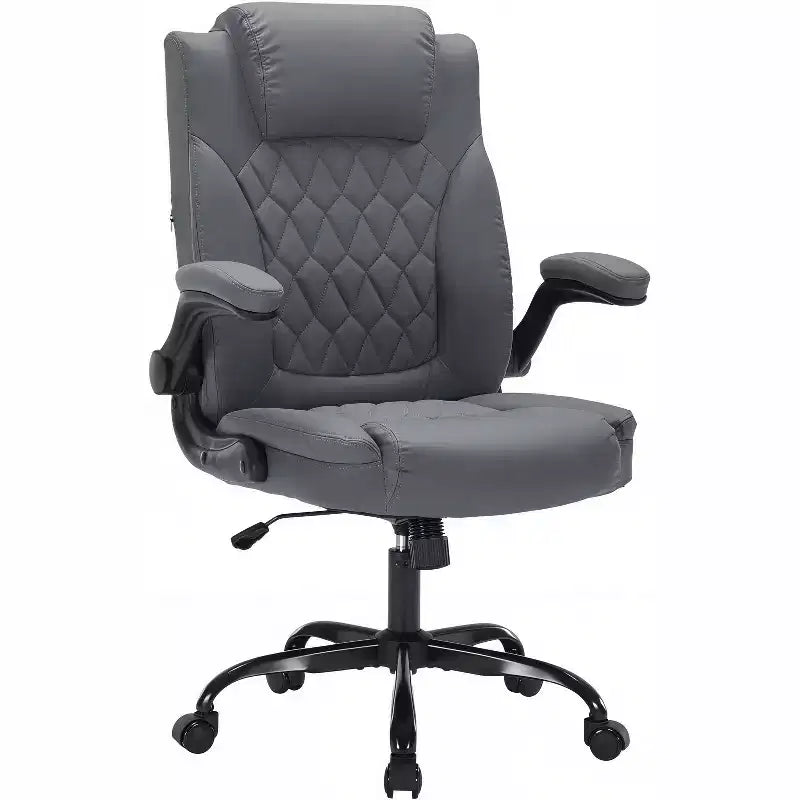 Leather Office Chair 350lbs - Ergonomic Executive Chair with Adjustable Lumbar & Flip-Up Armrests