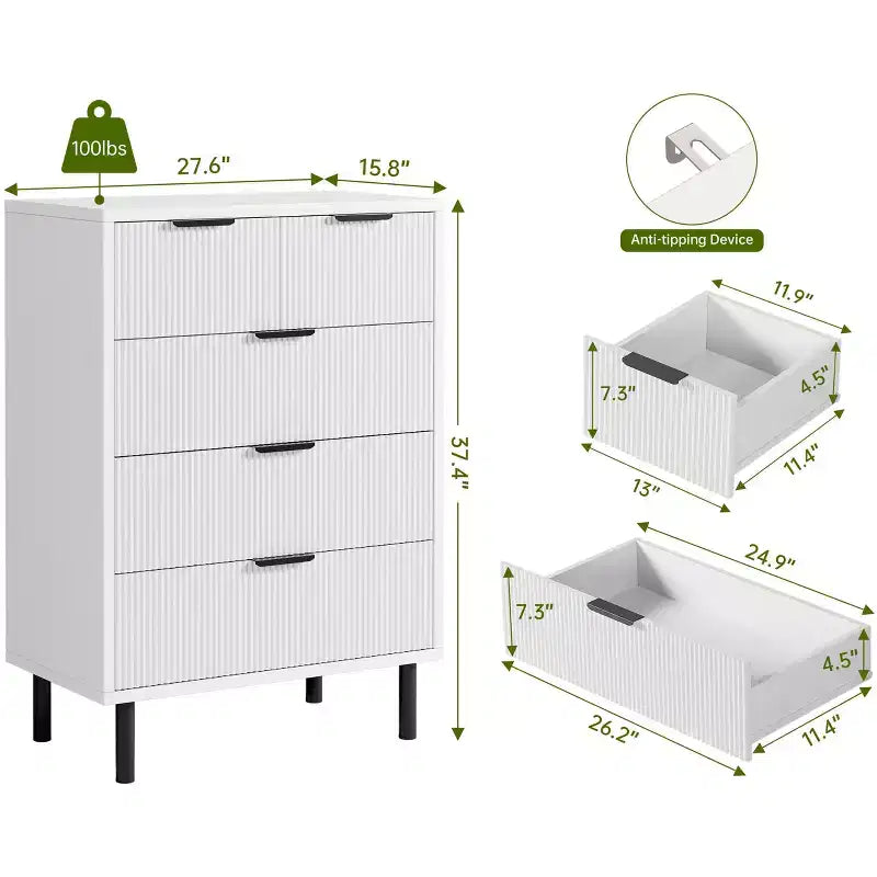 COZONY Fluted 5-Drawer Dresser Modern Wood Chest w/ Wide Drawers & Metal Legs, Natural Oak