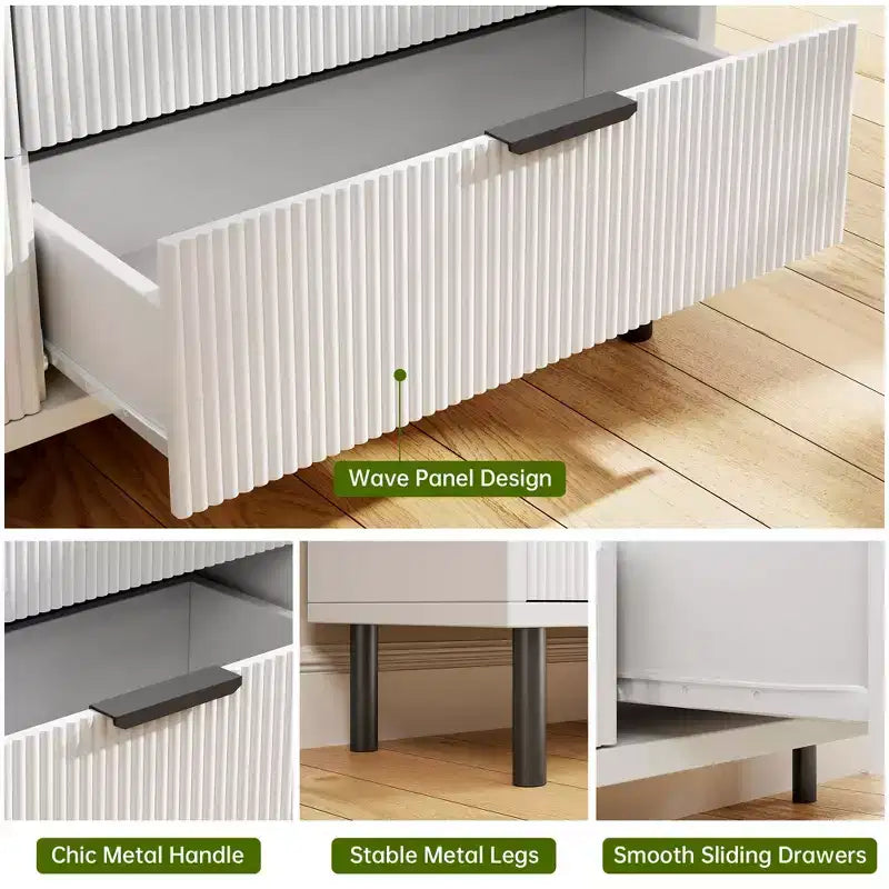 COZONY Fluted 5-Drawer Dresser Modern Wood Chest w/ Wide Drawers & Metal Legs, Natural Oak