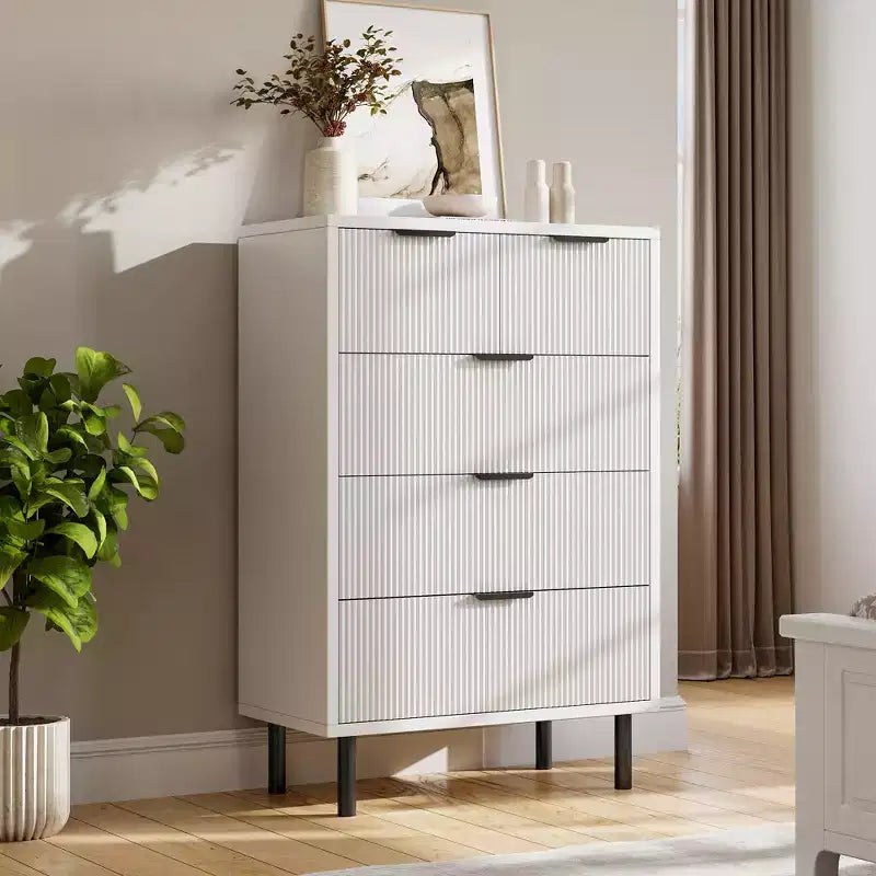 COZONY Fluted 5-Drawer Dresser Modern Wood Chest w/ Wide Drawers & Metal Legs, Natural Oak