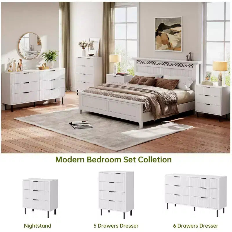 COZONY Fluted 5-Drawer Dresser Modern Wood Chest w/ Wide Drawers & Metal Legs, Natural Oak
