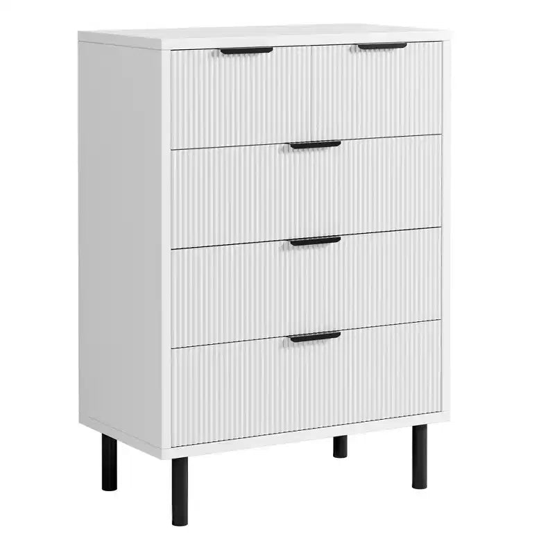 COZONY Fluted 5-Drawer Dresser Modern Wood Chest w/ Wide Drawers & Metal Legs, Natural Oak