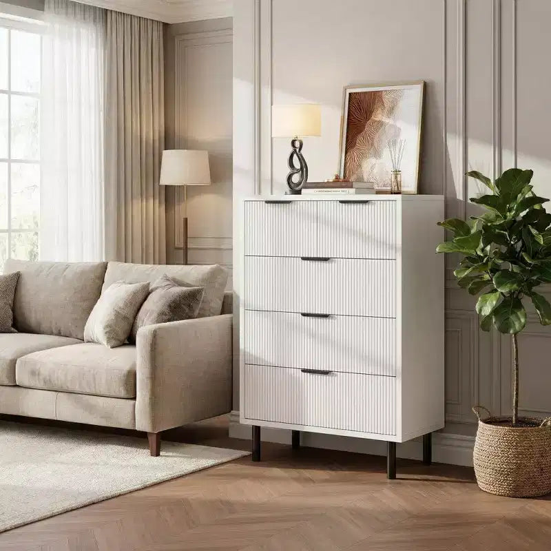 COZONY Fluted 5-Drawer Dresser Modern Wood Chest w/ Wide Drawers & Metal Legs, Natural Oak
