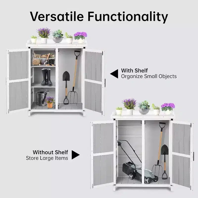 Waterproof Outdoor Potting Bench Table,with Galvanized Metal Top, Adjustable Shelves, Double Doors, Storage Cabinet,Versatile Garden Work Station