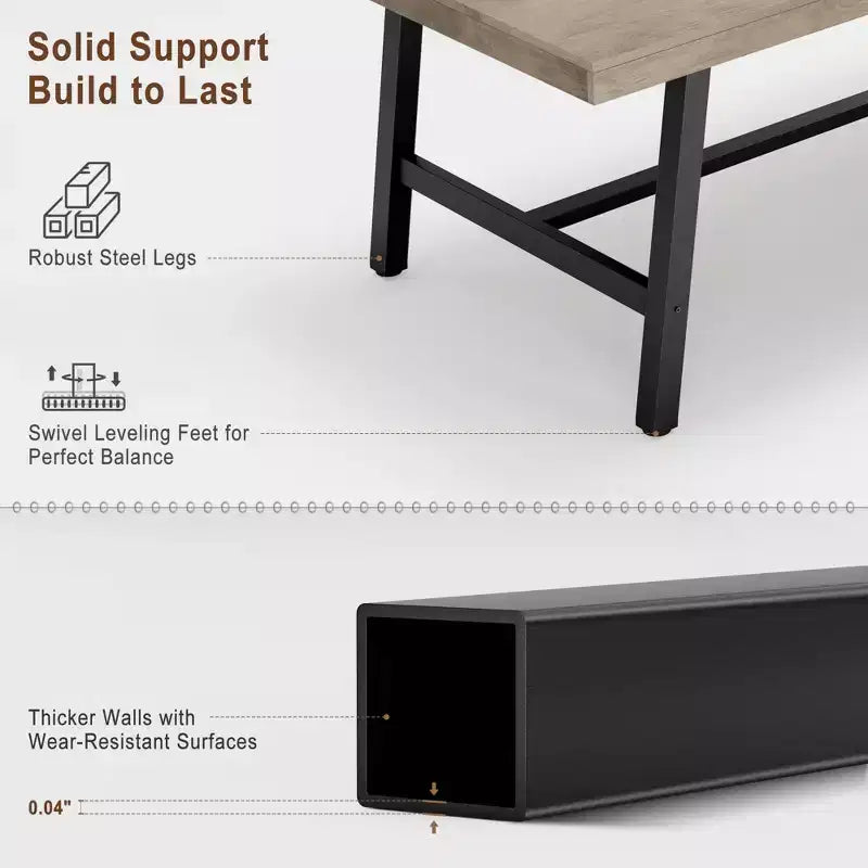 Modern Industrial Dining Table for 6-8, Rectangular Wooden Table with Heavy-Duty Metal Legs, Easy Assembly, for Kitchen, Dining Room, Apartment