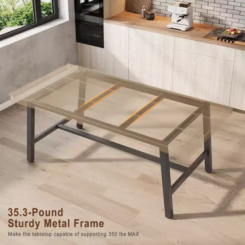 Modern Industrial Dining Table for 6-8, Rectangular Wooden Table with Heavy-Duty Metal Legs, Easy Assembly, for Kitchen, Dining Room, Apartment