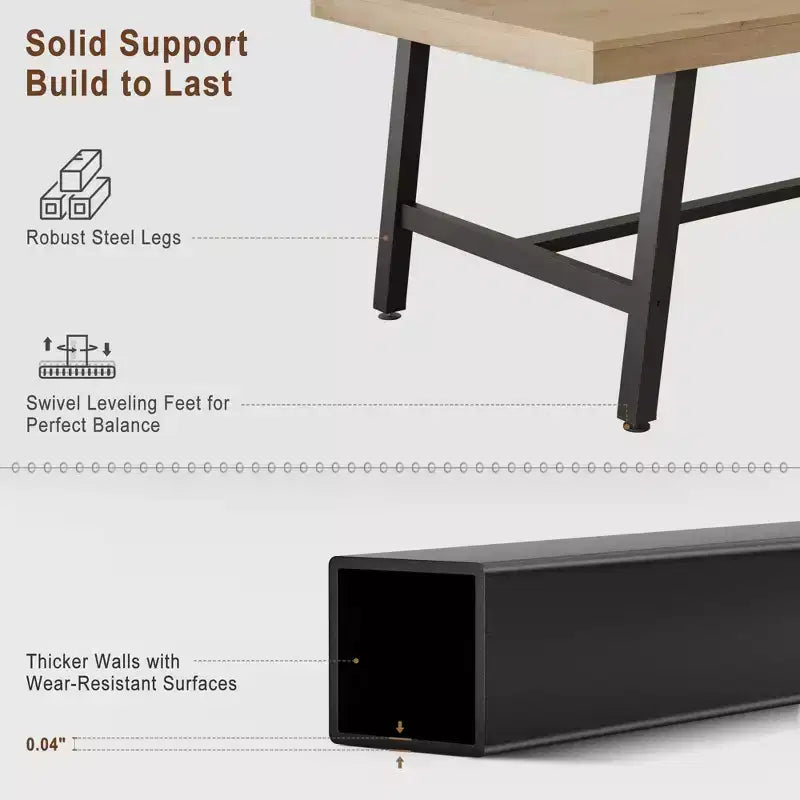 Modern Industrial Dining Table for 6-8, Rectangular Wooden Table with Heavy-Duty Metal Legs, Easy Assembly, for Kitchen, Dining Room, Apartment