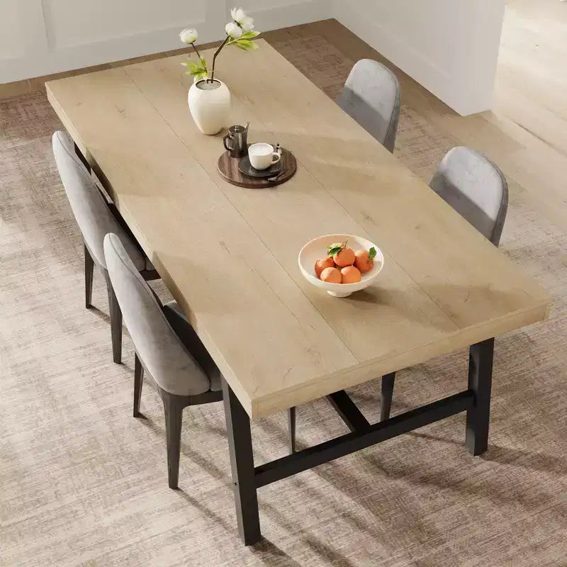 Modern Industrial Dining Table for 6-8, Rectangular Wooden Table with Heavy-Duty Metal Legs, Easy Assembly, for Kitchen, Dining Room, Apartment