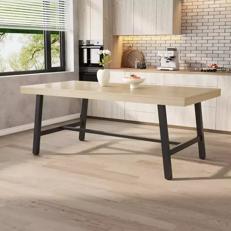Modern Industrial Dining Table for 6-8, Rectangular Wooden Table with Heavy-Duty Metal Legs, Easy Assembly, for Kitchen, Dining Room, Apartment
